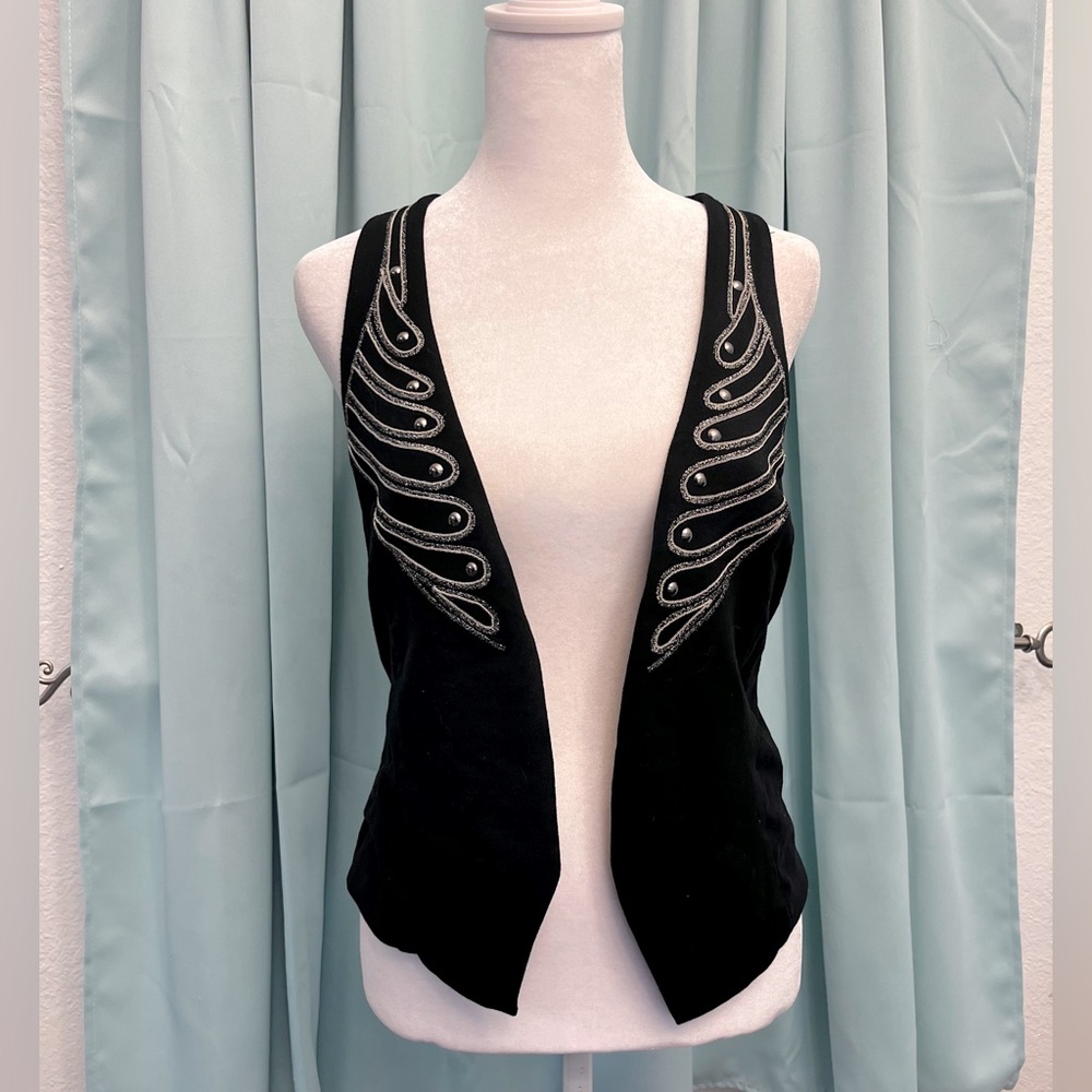 VINTAGE EXPRESS VEST WOMEN’s Small Y2K BLACK SILVER TRIM